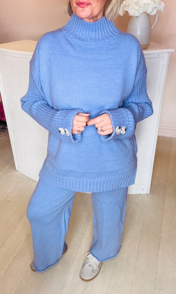 Blue Knitted Lounge Set