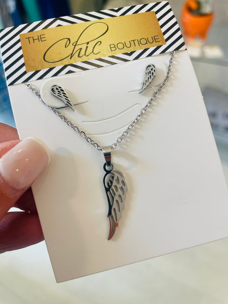 Angel Wing necklace and Earring set