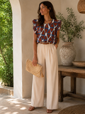 Geometric Ruffle Ruffle Sleeve Top