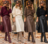 The Faux Leather Midi Skirt